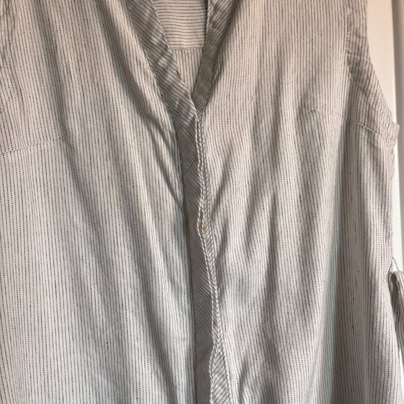 Tahari Striped Linen-Rayon Button-Down Dress – Size 12 – Beige & White - Picture 4 of 9